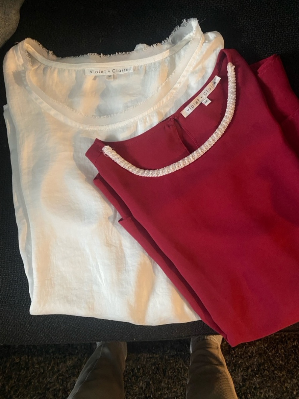 Violet + Claire BUNDLE White sheer Top and Red  Beaded-Neck Blouse medium